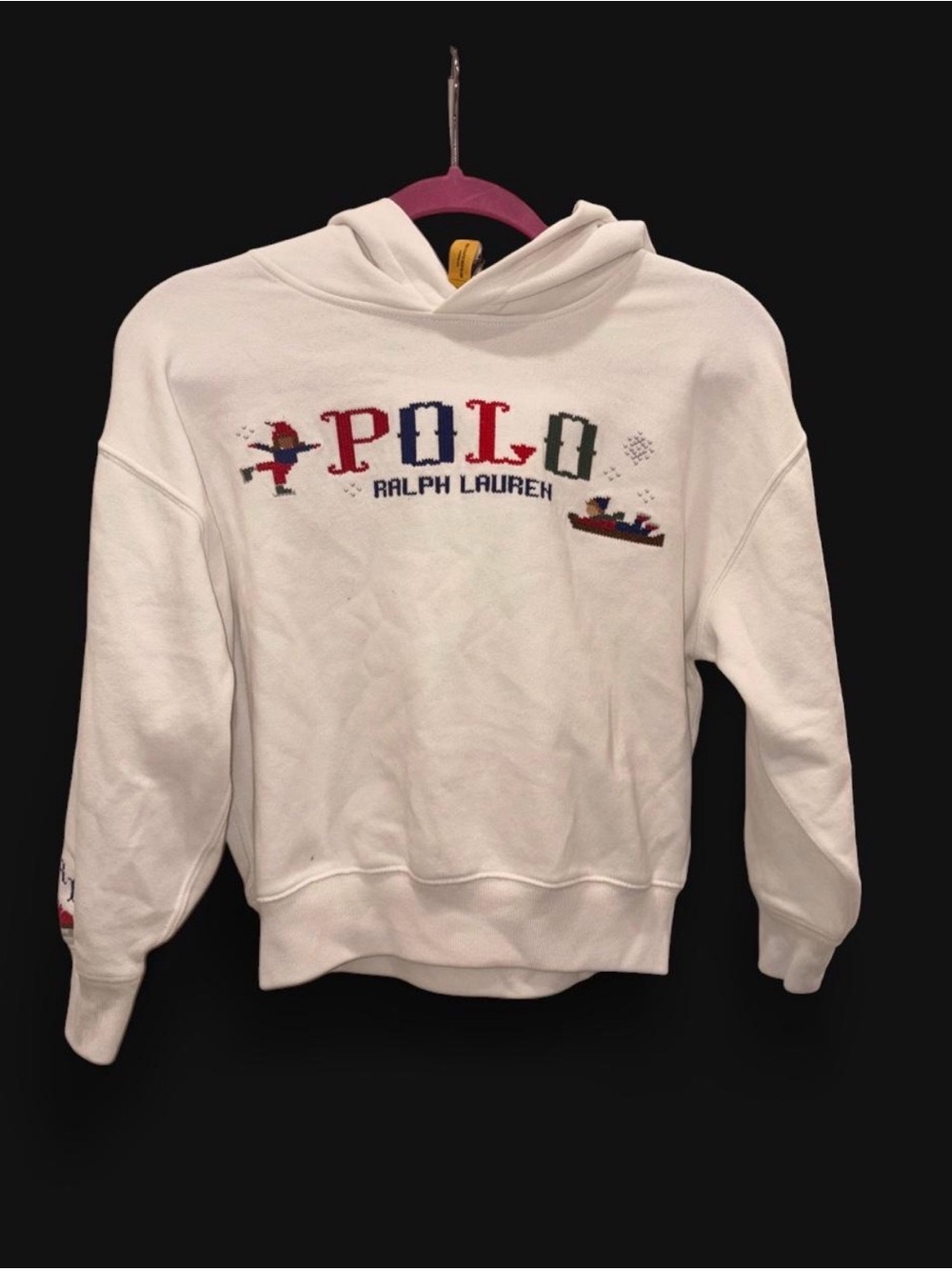 Kids Polo Ralph Lauren White Crewneck Hoodie with Multicolor Polo Knit